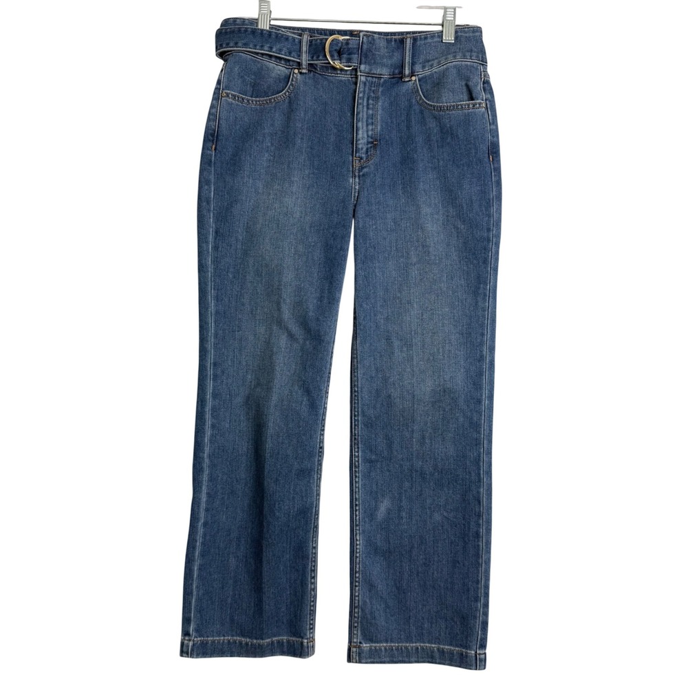 White House Black Market The Wide Leg Crop Jeans Womens‎ 2 Blue Belted Preppy
